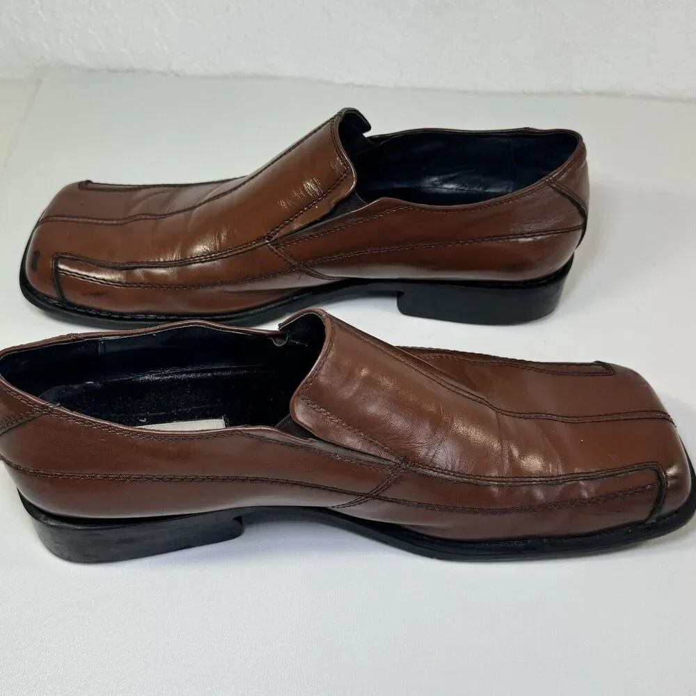 Steve Madden P Fire Mens 13 Loafer‎ Shoes Brown Leather Square Toe